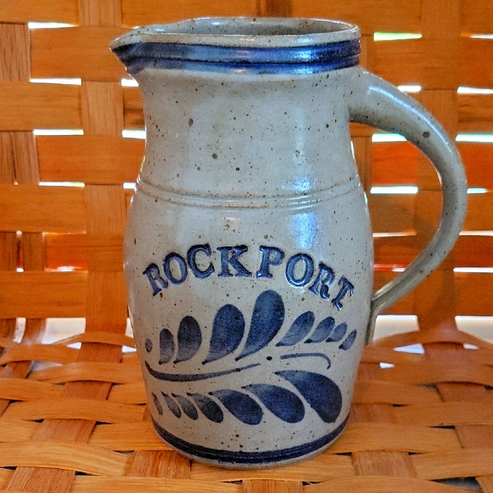 WESTERWALD PITCHER ROCKPORT MAINE BY WESTERWALD POTTERY OF PENNSYLVANIA. 7" HIGH